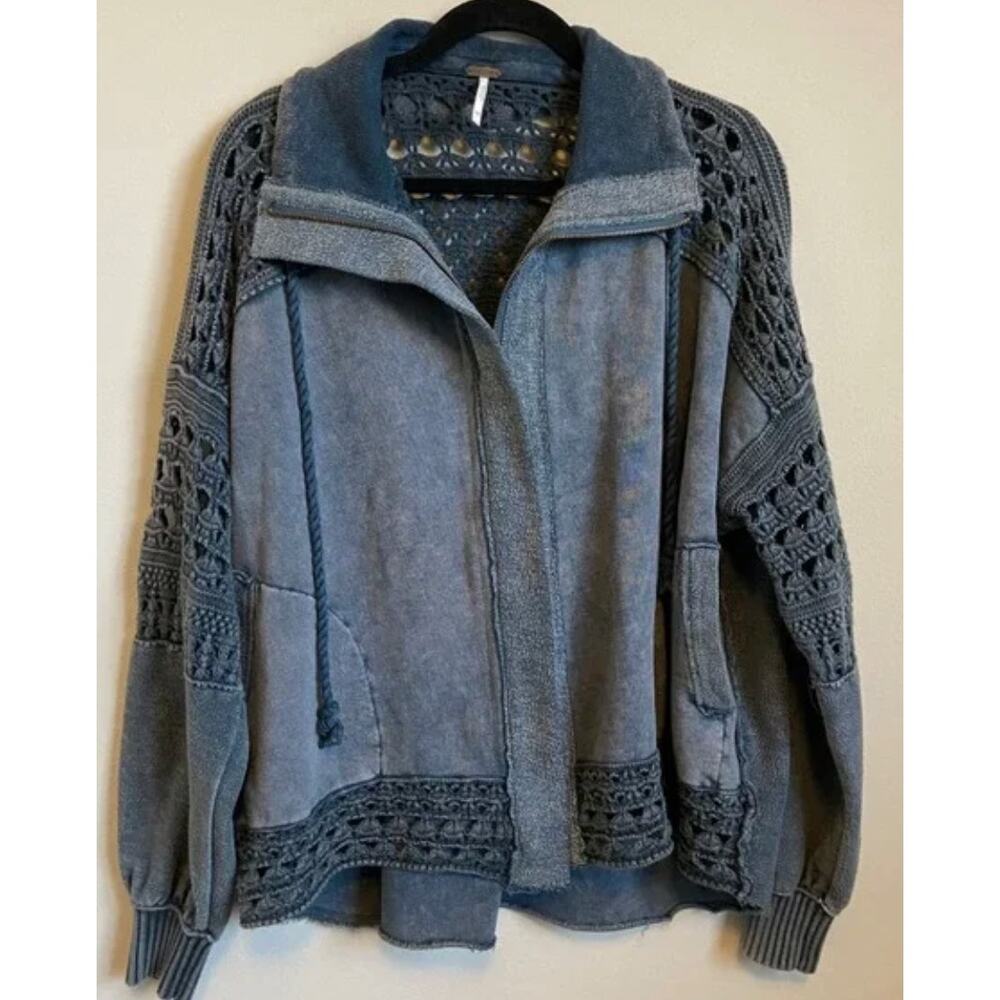 Free People Charcoal Gray Openwork Knit Zip-Front Jacket - Picture 6 of 6